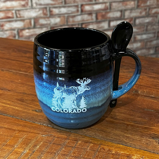 Colorado Moose Mug w/Spoon Blue