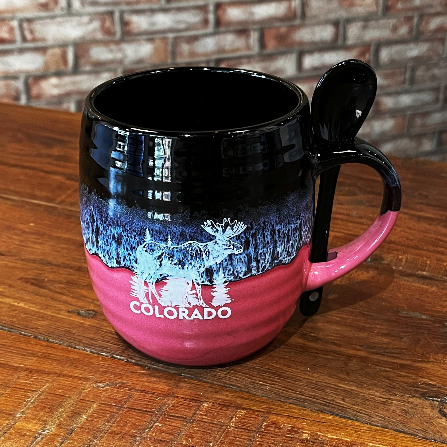 Colorado Moose Mug w/Spoon Pink