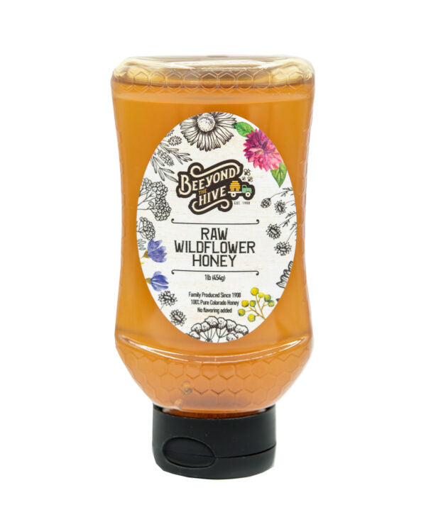 Raw Wildflower Honey - 1 LB Sqeeze Bottle - Mountain Man Nut & Fruit Co